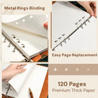 Vintage Faux Leather Refillable Ring Notebook - 120 loose-leaf sheets