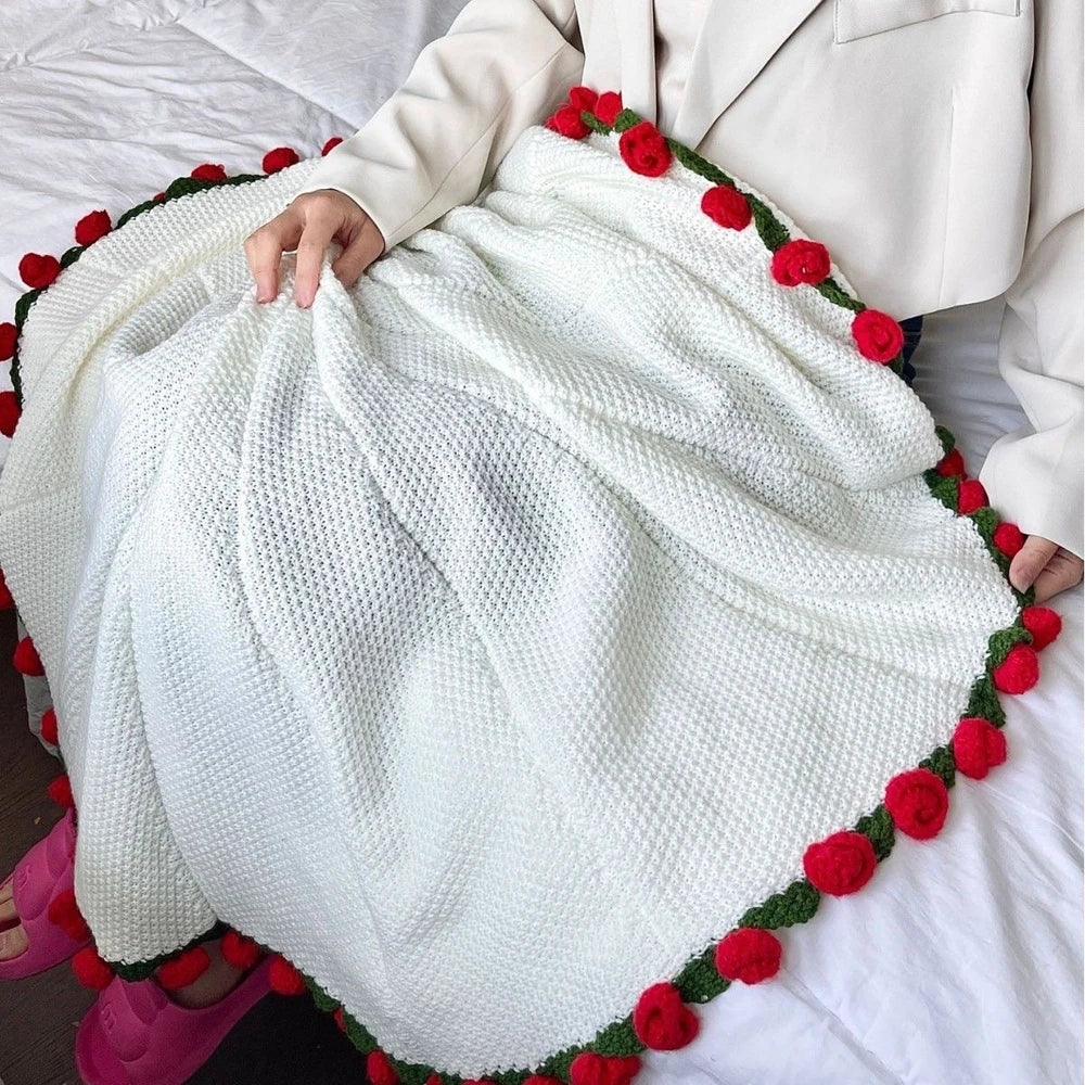 Flower Bouquet Knitted Throw Blanket - 100% Acrylic