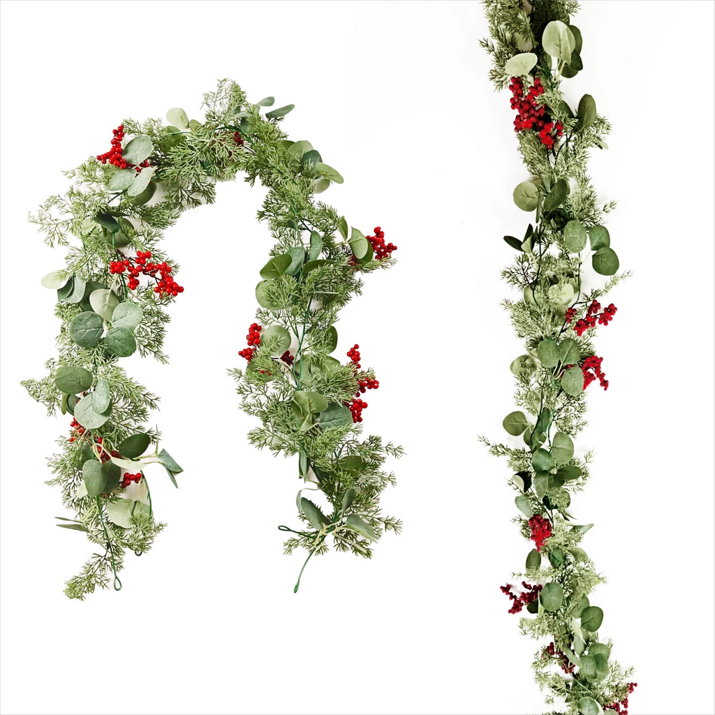 Christmas Eucalyptus Garland with Red Berries, 5.9 ft