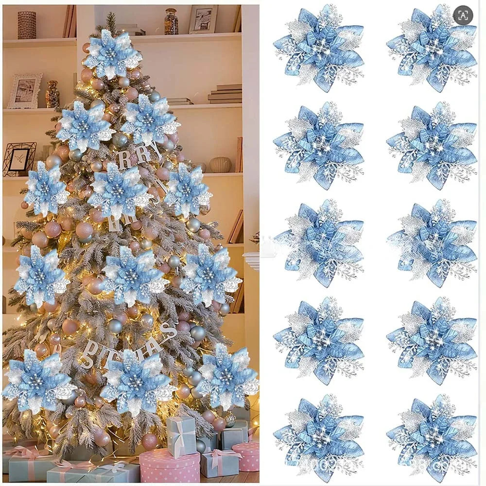 Glitter Christmas Tree Flower Ornaments - Silk