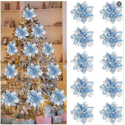 Glitter Christmas Tree Flower Ornaments - Silk