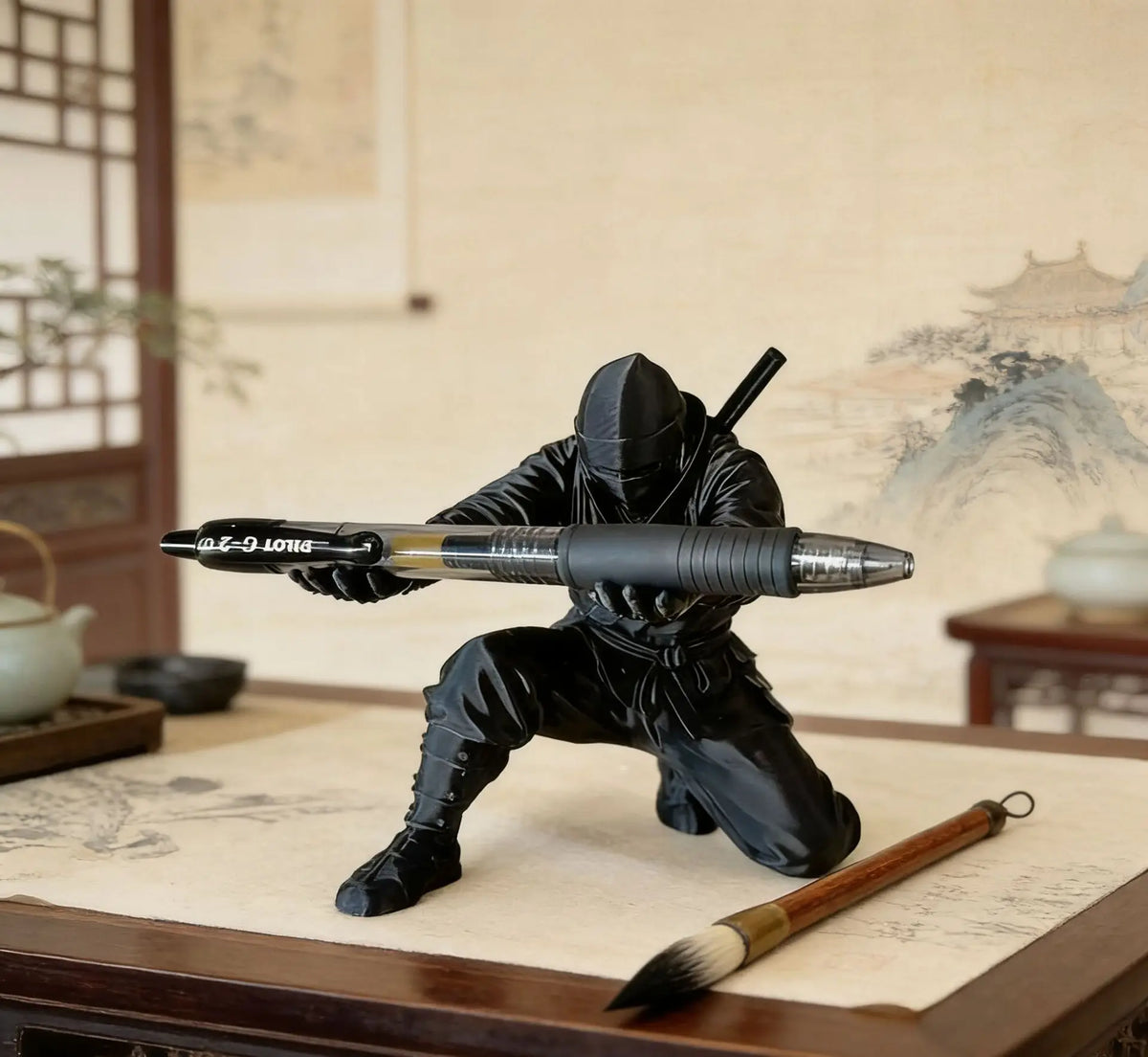 Miniature Ninja Pen Holder Desk Ornament