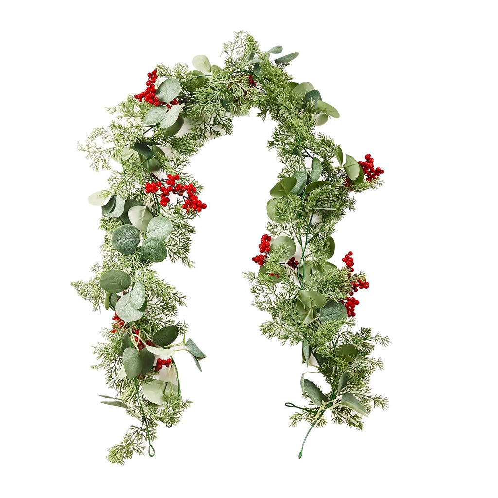 Christmas Eucalyptus Garland with Red Berries, 5.9 ft