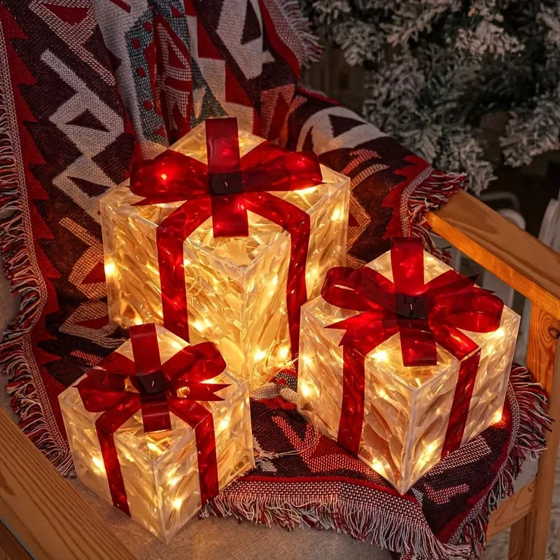 Lighted Christmas Gift Box Decorations, Set of 3