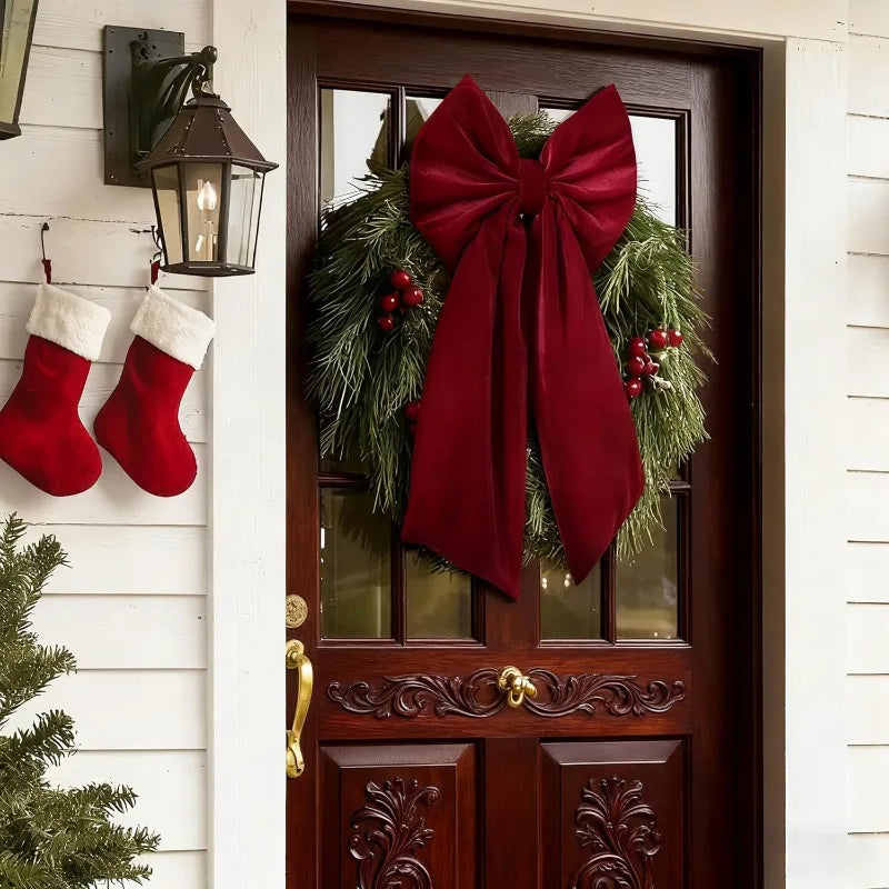 Extra Large Velvet Christmas Bow with Long Tails