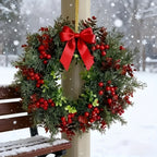 Large Christmas Wreath with Red Bow and Berries