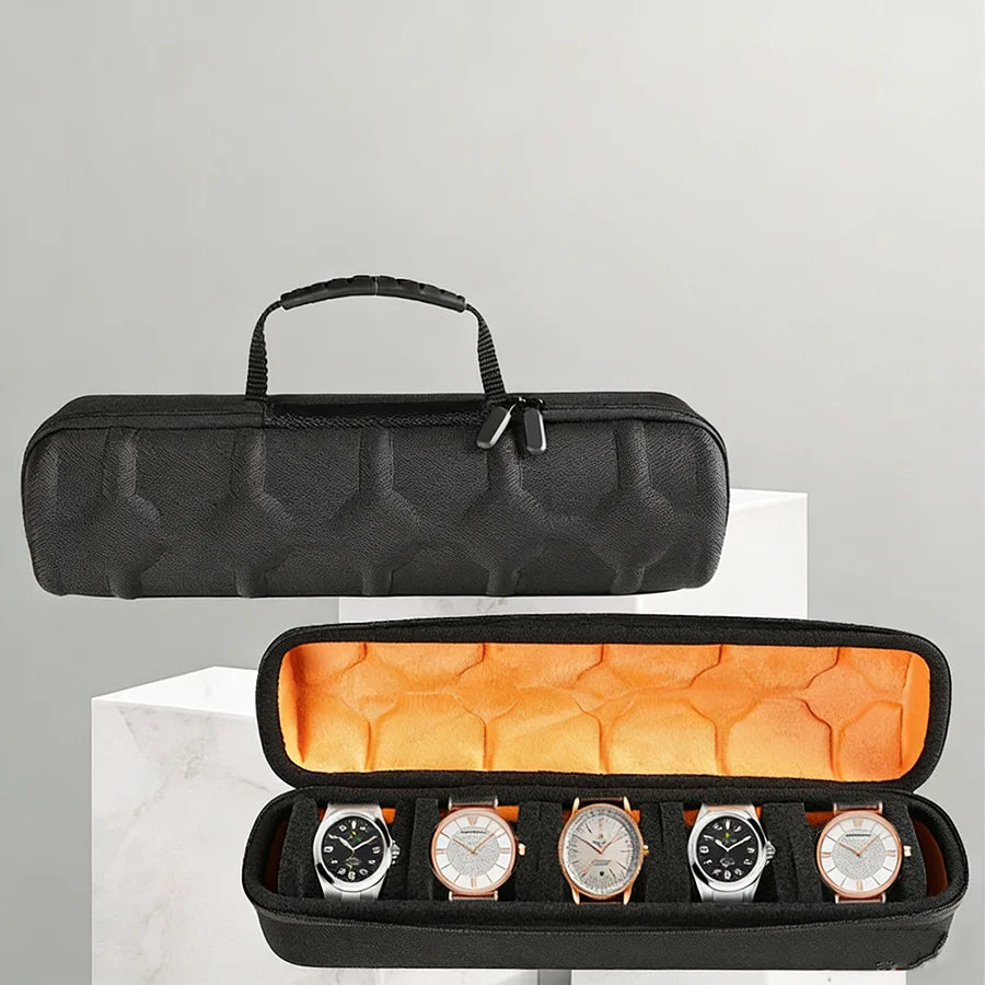 5 Slot Watch Box, Portable Watch Travel Case - Mixed Materials
