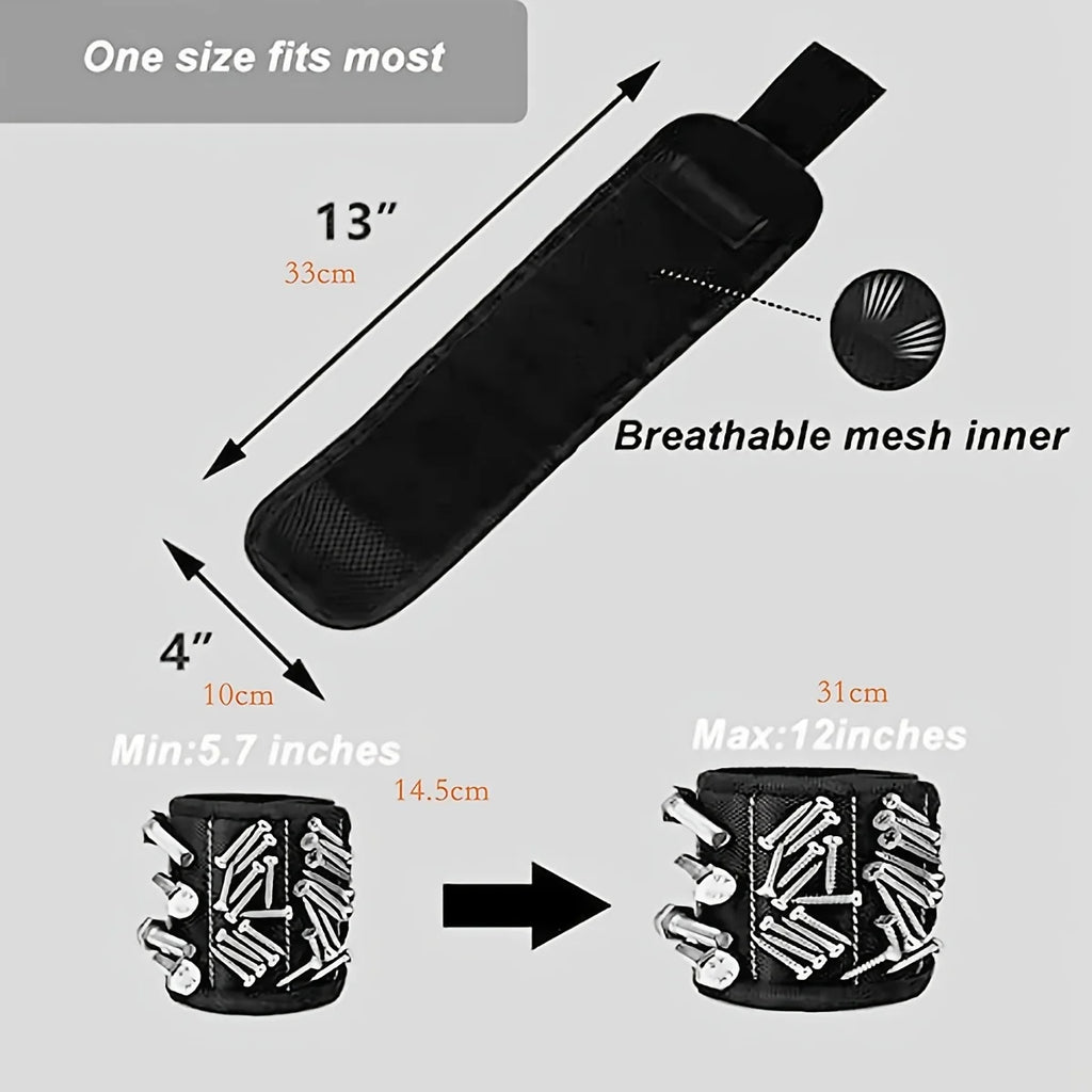 Magnetic Wristband for Screws, Nails and Drill Bits - Black
