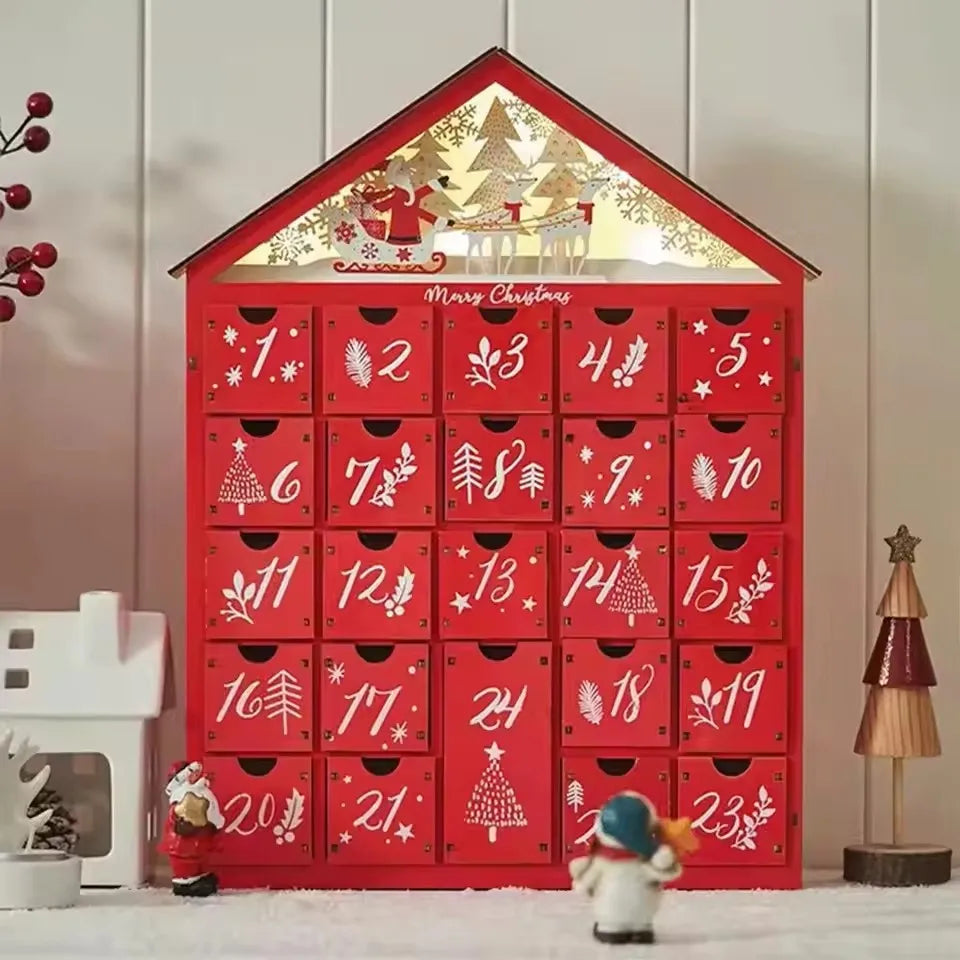 Wooden Village House Advent Calendar, 24 Drawers - Wood