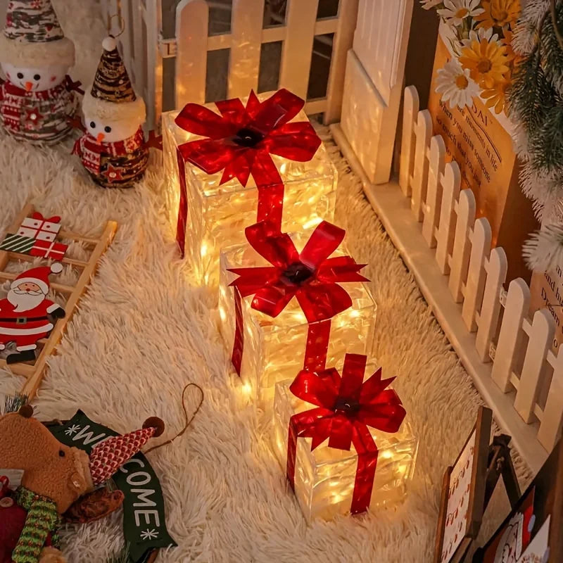 Lighted Christmas Gift Box Decorations, Set of 3