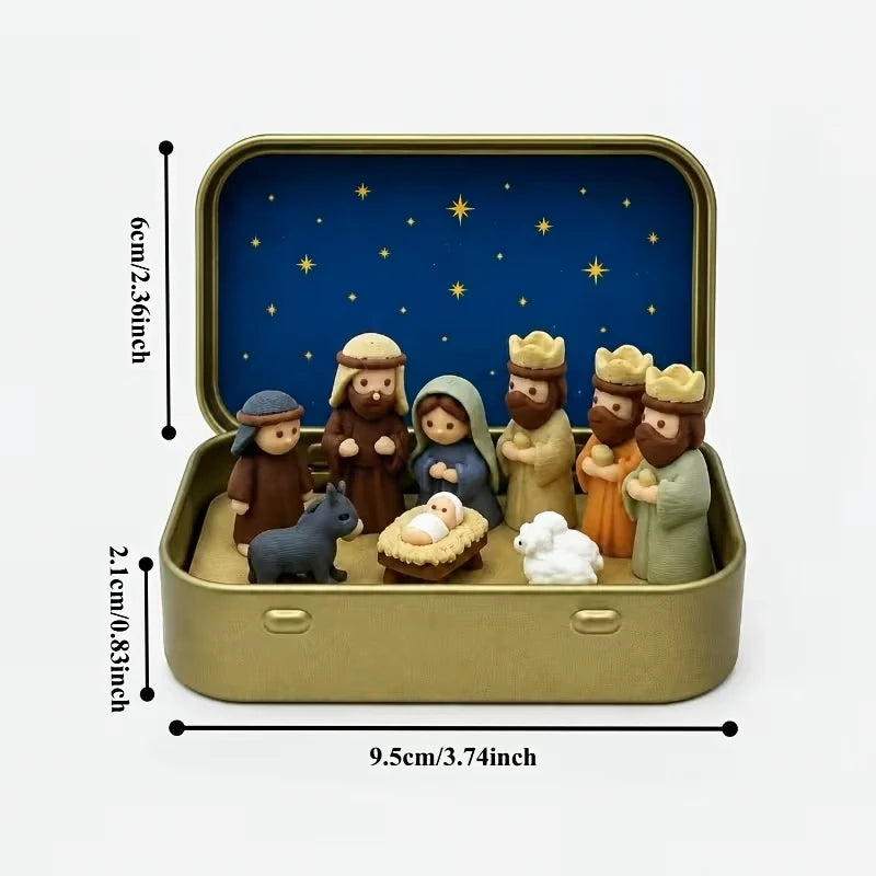 Mini Nativity Set in Iron Box, Pocket-Size