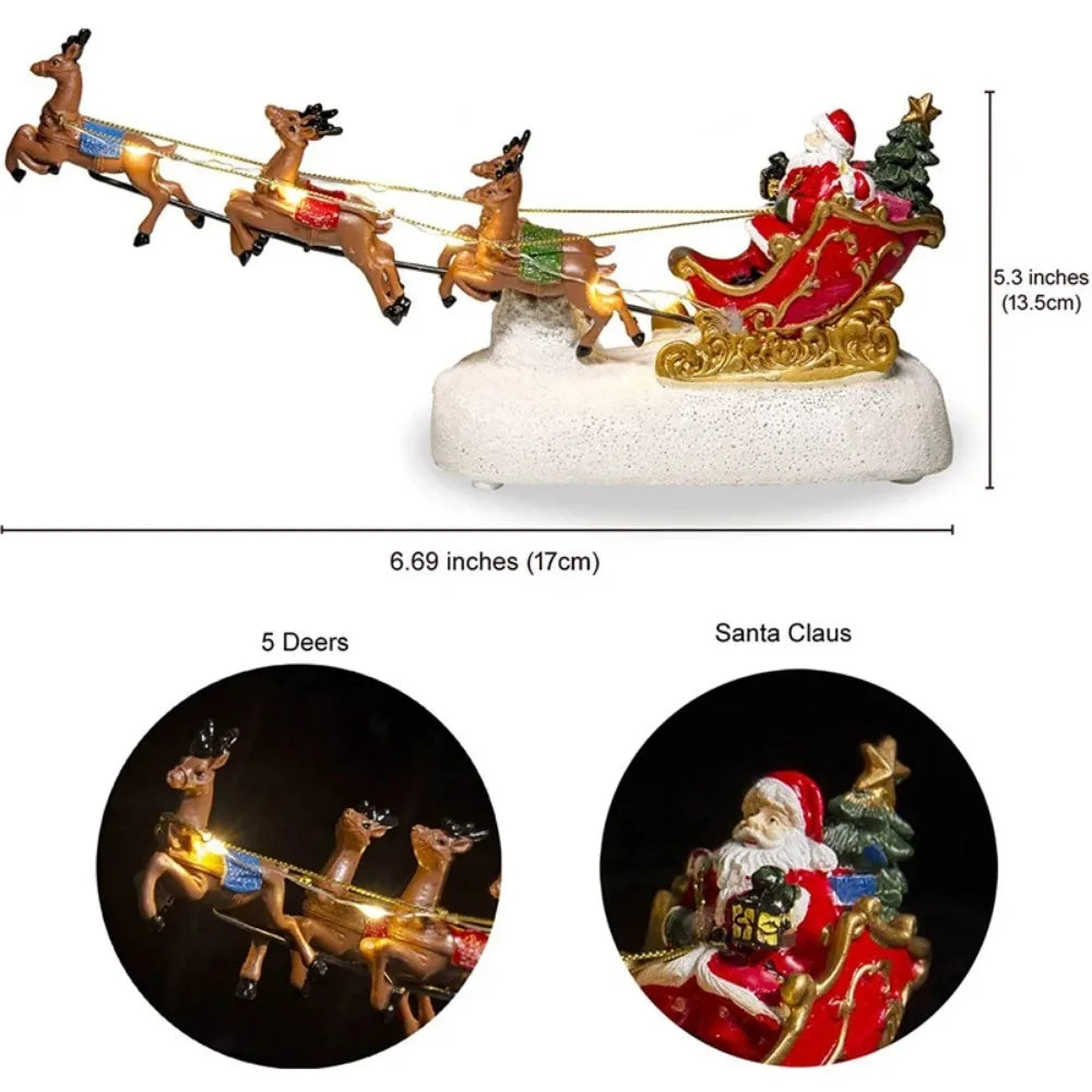 Light Up Santa Sleigh and Reindeer Christmas Figurine - Resin