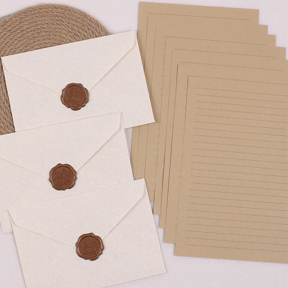 Letter Writing Set with Wax Seal Stickers - 32 pieces - Kraft brown