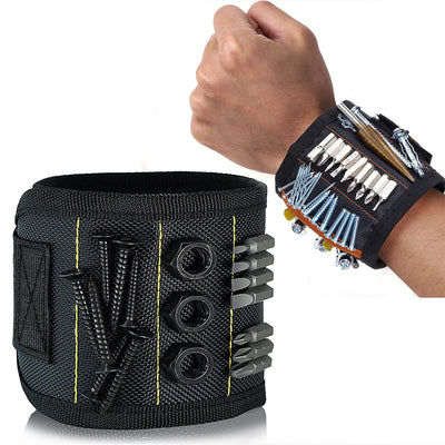 Magnetic Wristband for Screws, Nails and Drill Bits - Black