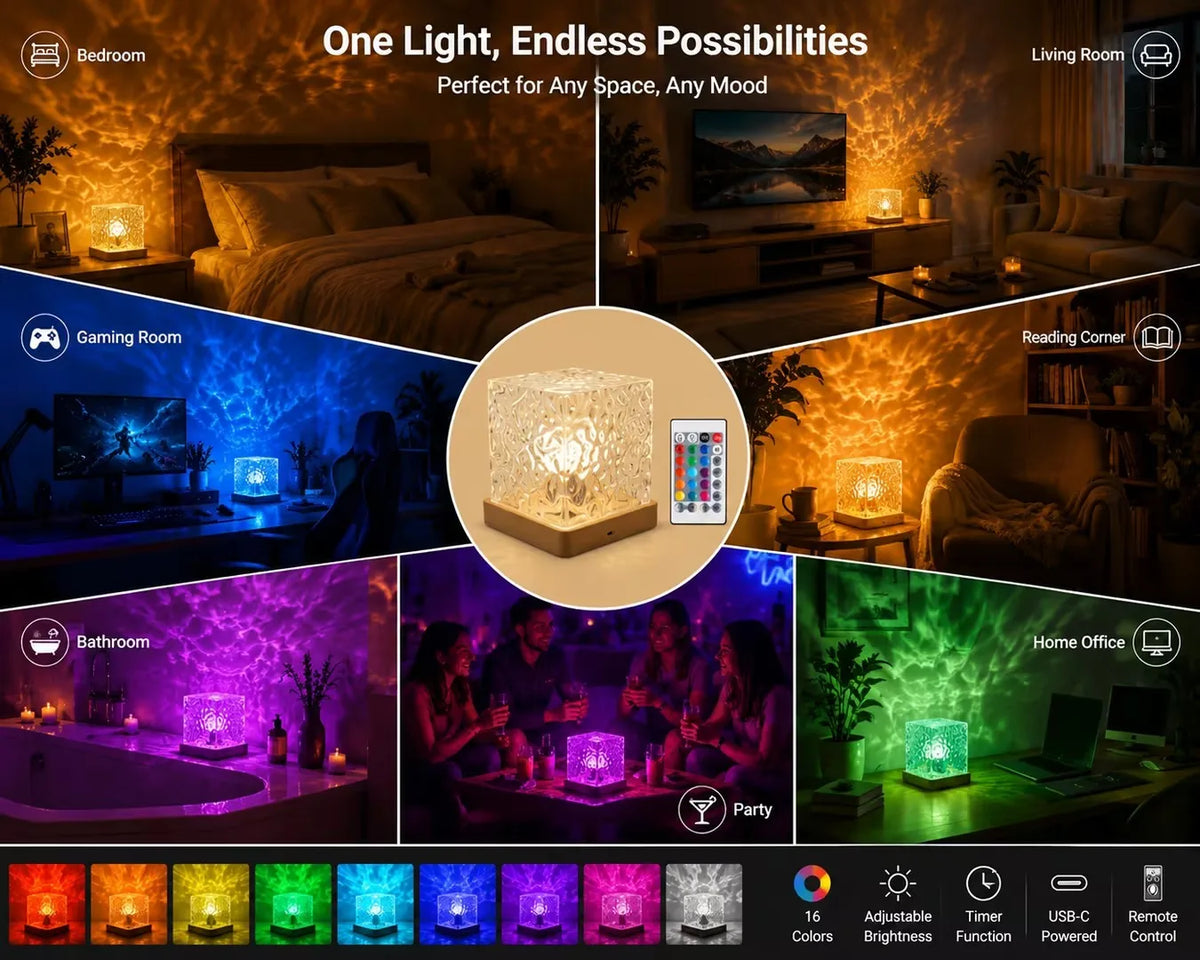 Rotating Water Ripple Night Light Projector with Remote