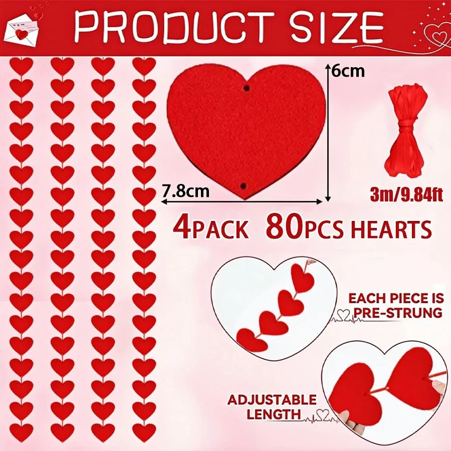 Heart Garland for Valentine's Day, 3 m String - Polyester