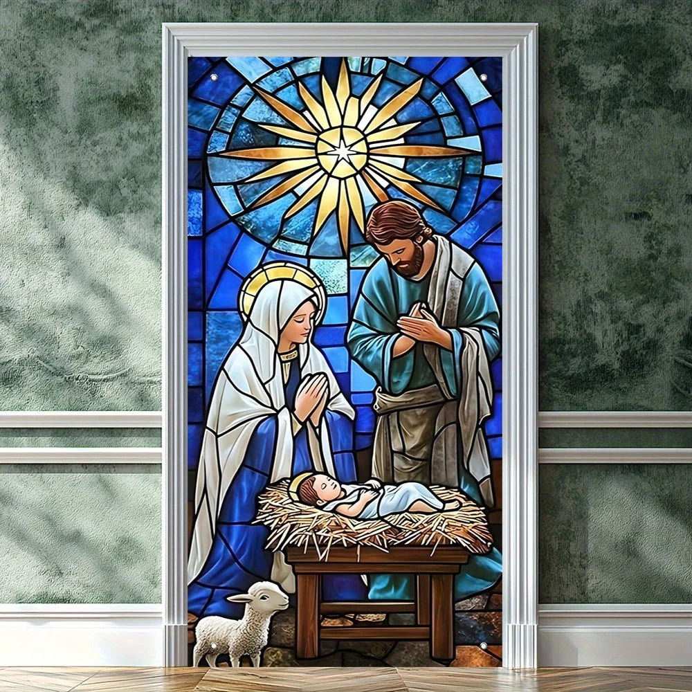 Christmas Nativity Scene Door Banner - Polyester