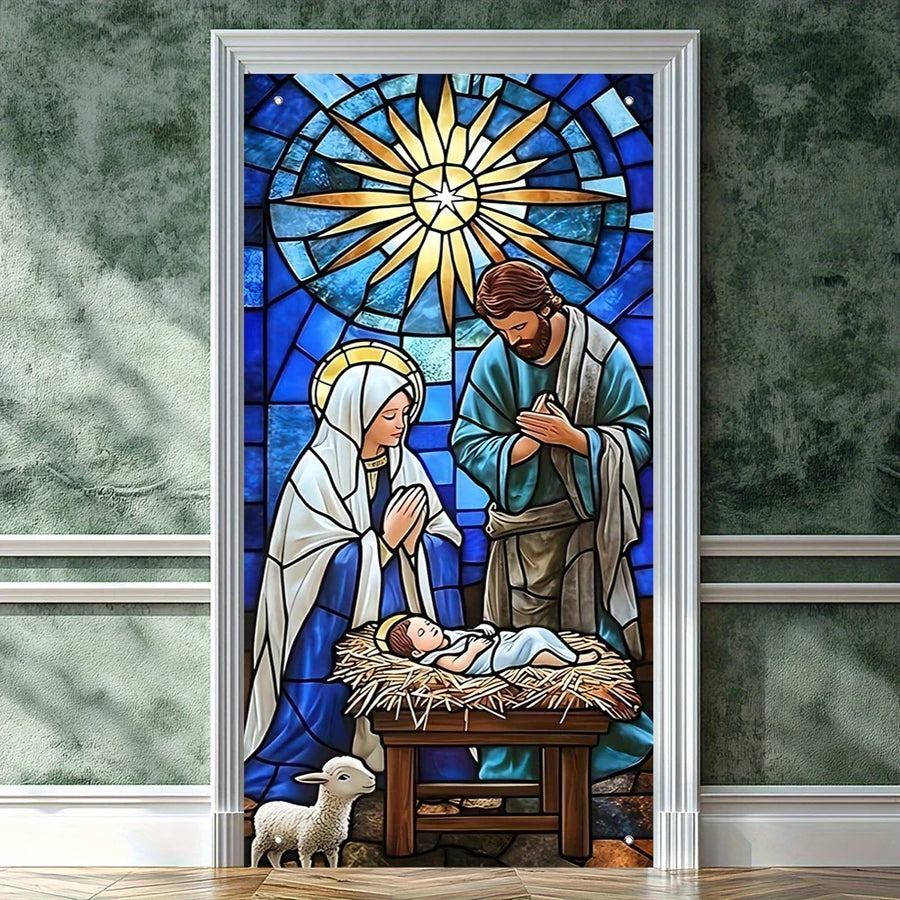 Christmas Nativity Scene Door Banner - Polyester