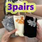 Cat Face Novelty Socks, 3 Pairs - Polyester
