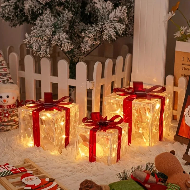 Lighted Christmas Gift Box Decorations, Set of 3