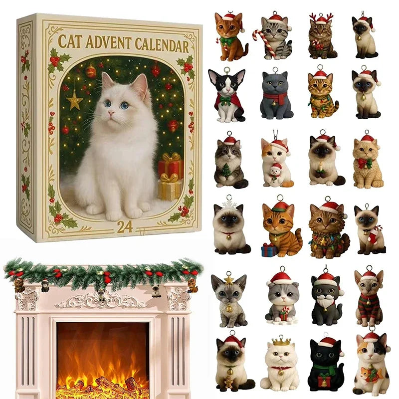 Cat Advent Calendar with 24 Acrylic Kitten Tree Decorations