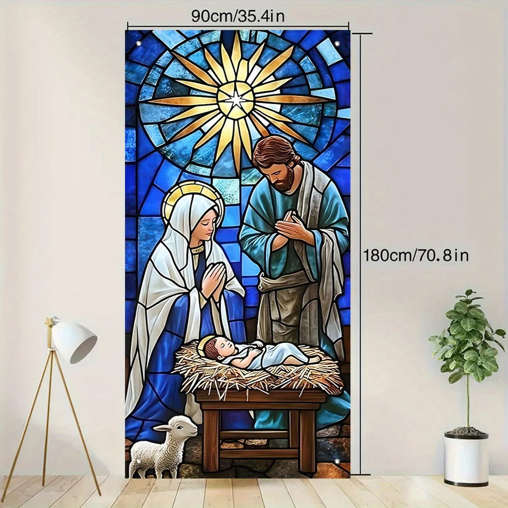 Christmas Nativity Scene Door Banner - Polyester
