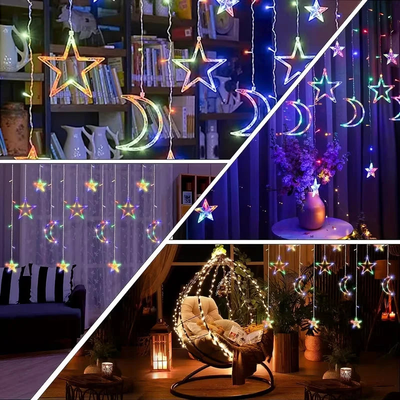 Star and Moon LED Fairy Light Garland, Battery Powered