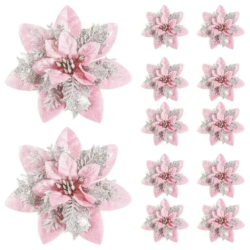 Glitter Christmas Tree Flower Ornaments - Silk