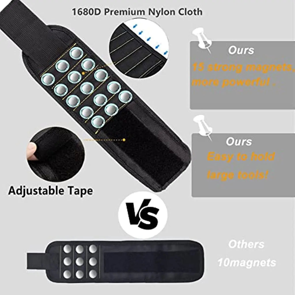 Magnetic Wristband for Screws, Nails and Drill Bits - Black