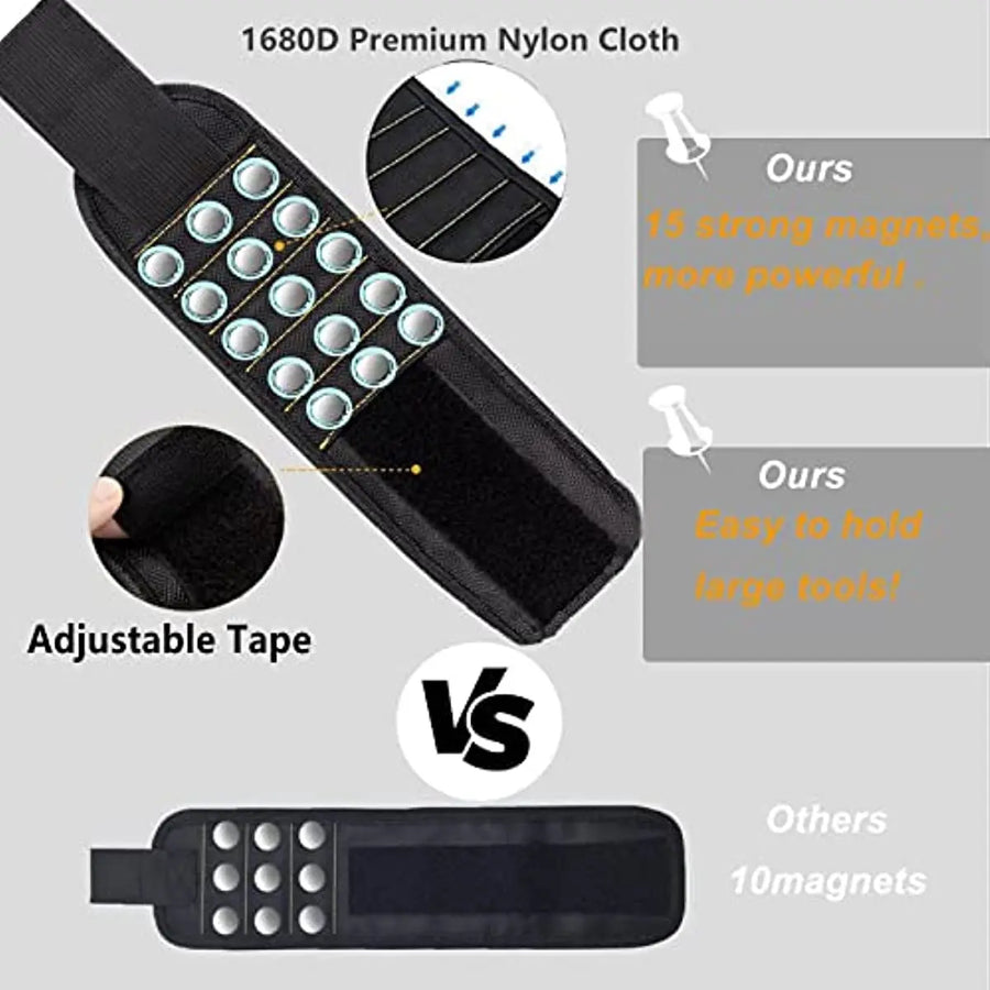 Magnetic Wristband for Screws, Nails and Drill Bits - Black