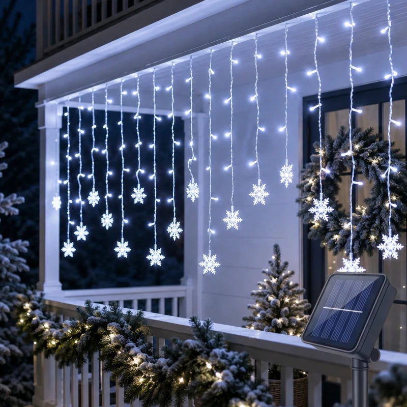Solar Snowflake Ice Strip String Lights
