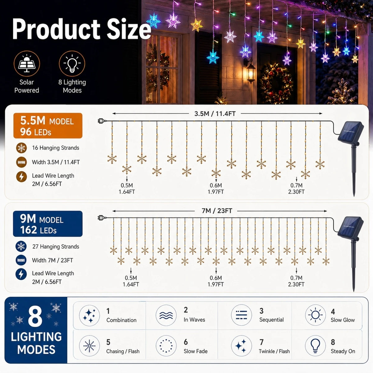 Solar Snowflake Ice Strip String Lights