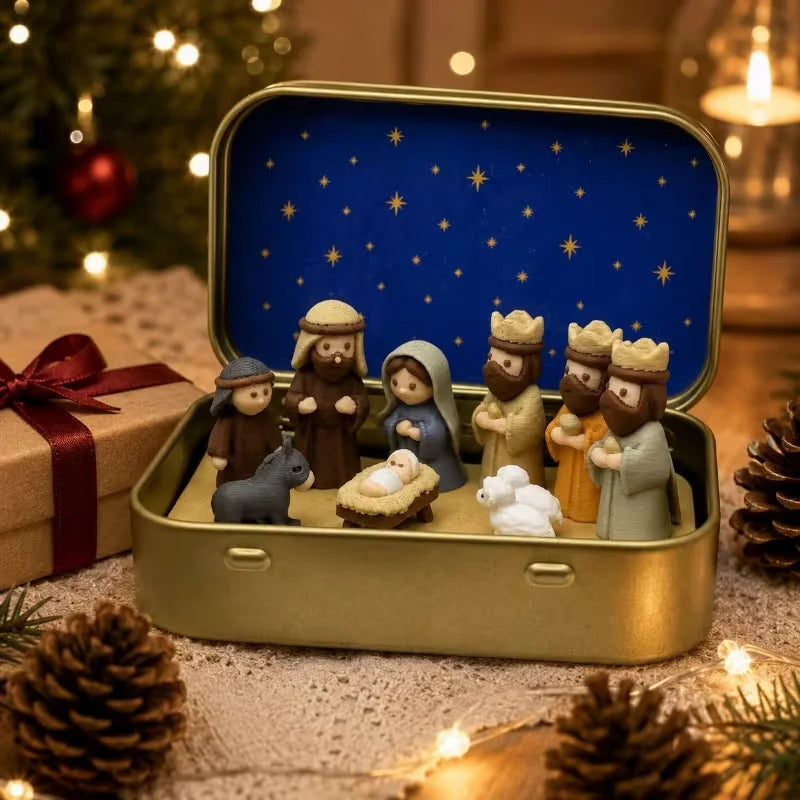 Mini Nativity Set in Iron Box, Pocket-Size