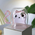 Cat Double-Layer Glass Mug with Handle - 201-300 ml