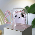 Cat Double-Layer Glass Mug with Handle - 201-300 ml