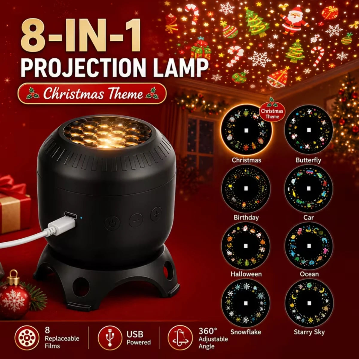 LED Christmas Projector Night Light
