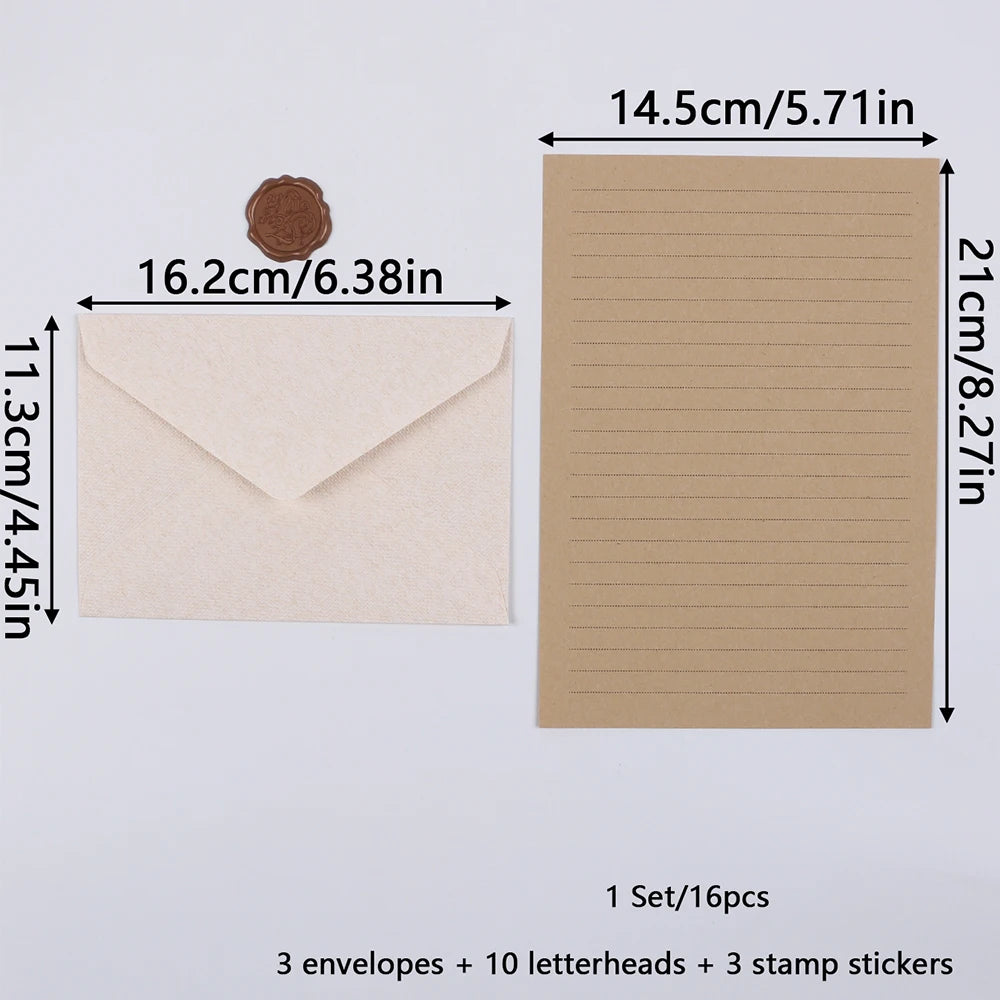 Letter Writing Set with Wax Seal Stickers - 32 pieces - Kraft brown