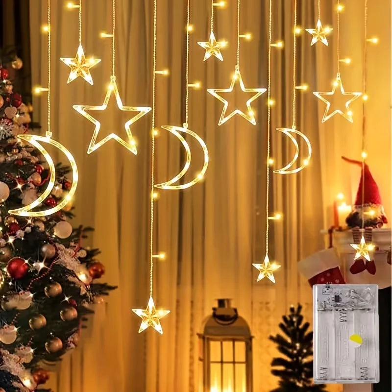Star and Moon LED Fairy Light Garland, Battery Powered