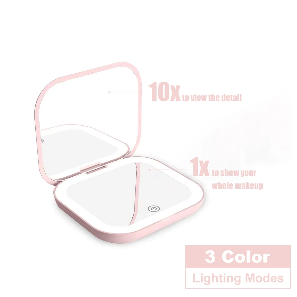 LED Compact Makeup Mirror, Folding Pocket Size