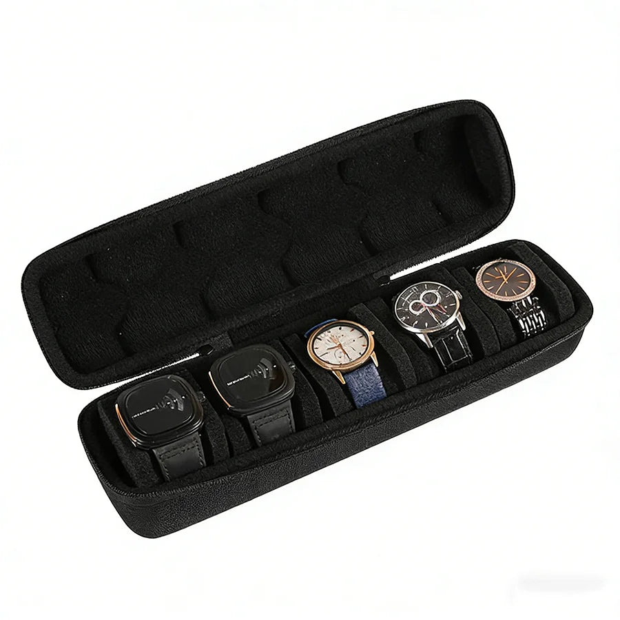 5 Slot Watch Box, Portable Watch Travel Case - Mixed Materials