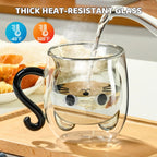 Cat Double-Layer Glass Mug with Handle - 201-300 ml