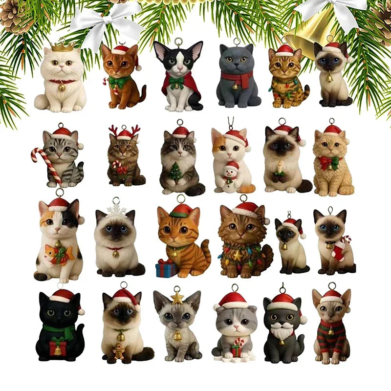 Cat Advent Calendar with 24 Acrylic Kitten Tree Decorations