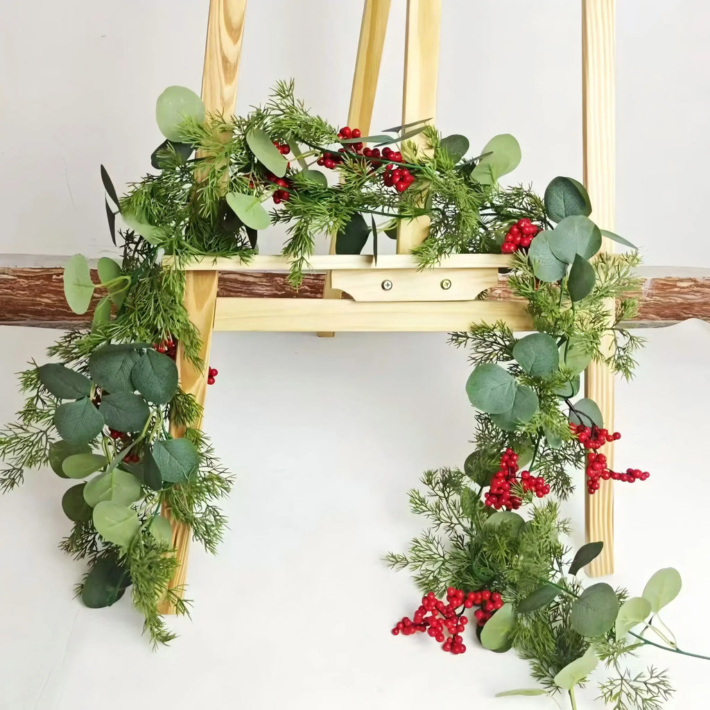 Christmas Eucalyptus Garland with Red Berries, 5.9 ft