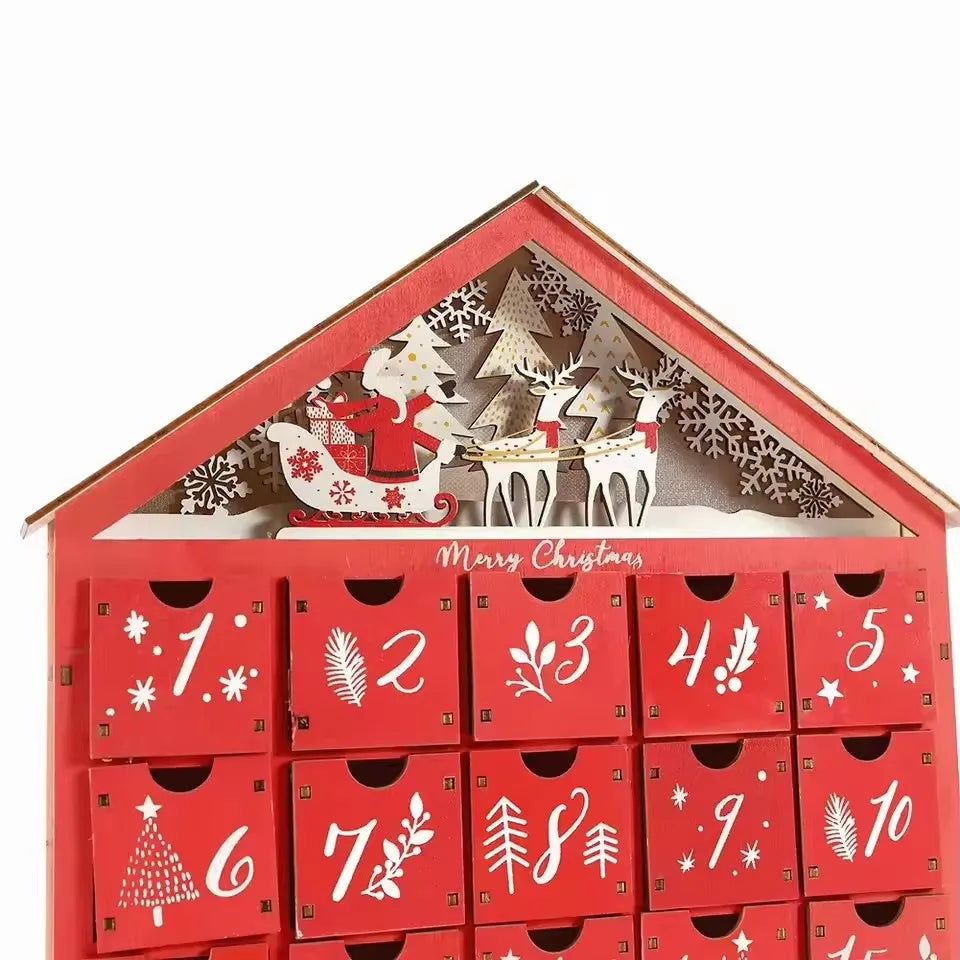 Wooden Village House Advent Calendar, 24 Drawers - Wood