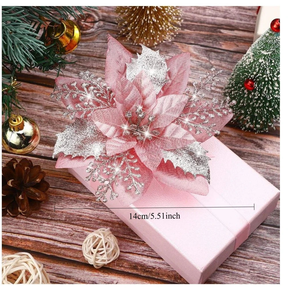 Glitter Christmas Tree Flower Ornaments - Silk