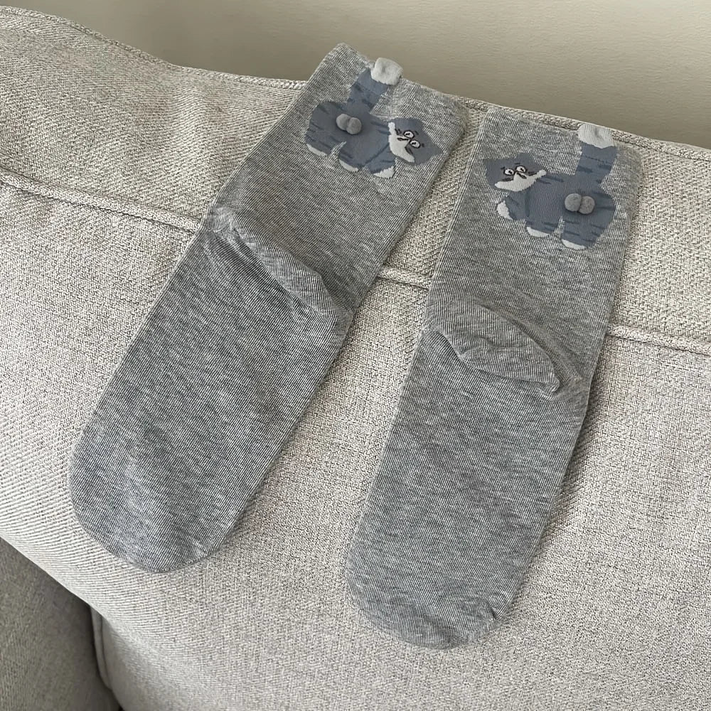 Cat Face Novelty Socks, 3 Pairs - Polyester