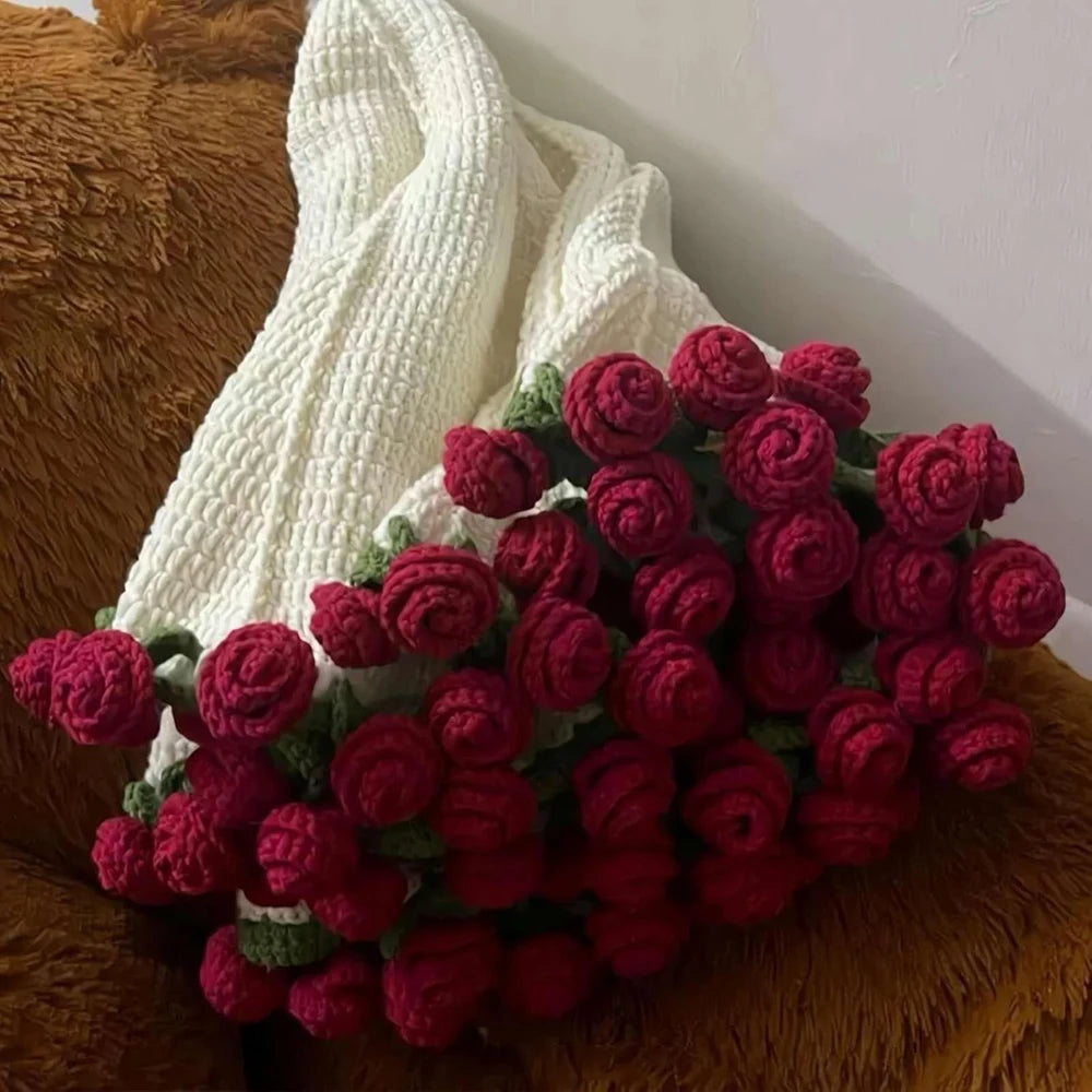 Flower Bouquet Knitted Throw Blanket - 100% Acrylic