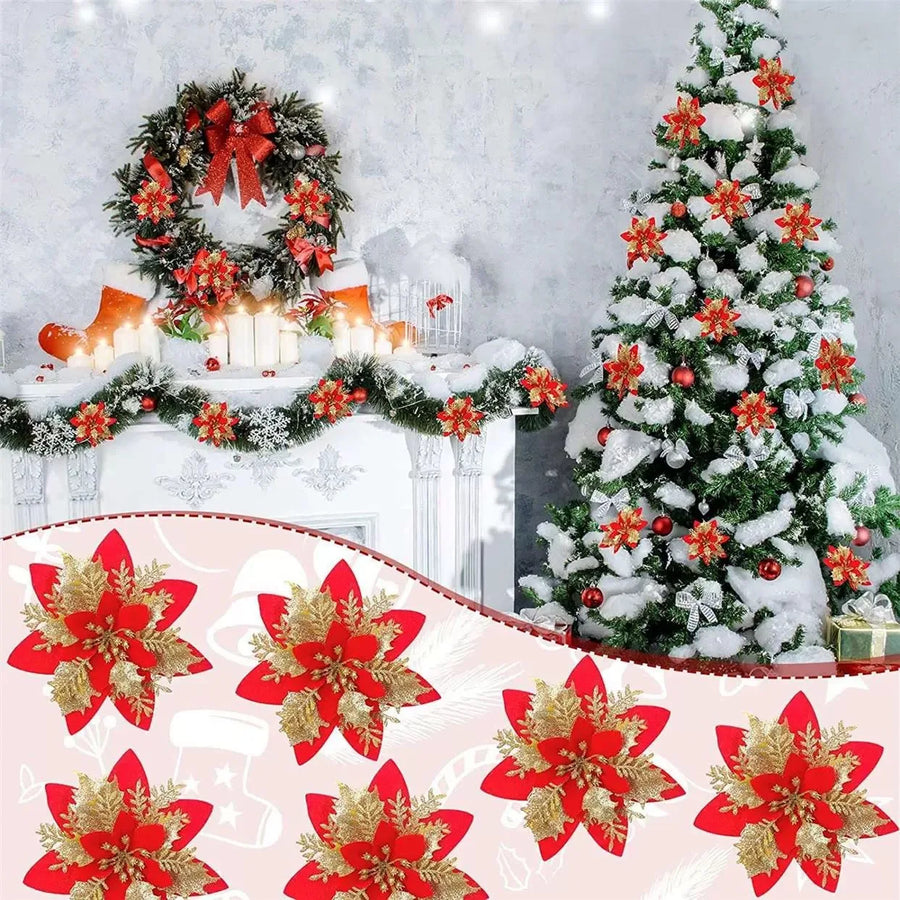 Glitter Christmas Tree Flower Ornaments - Silk