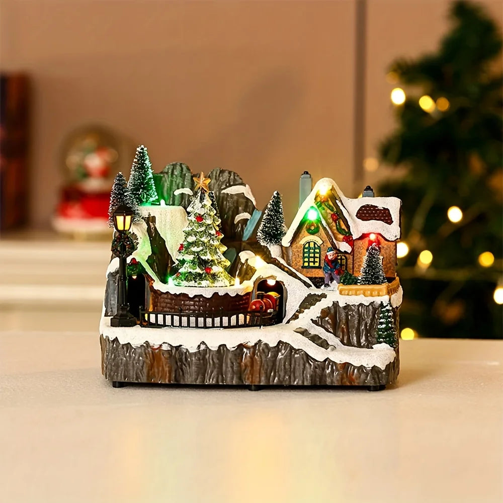 Animated Christmas Village Music Box with Train - Nylon