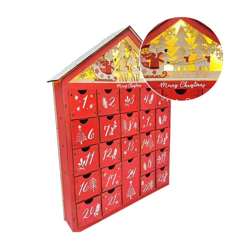 Wooden Village House Advent Calendar, 24 Drawers - Wood